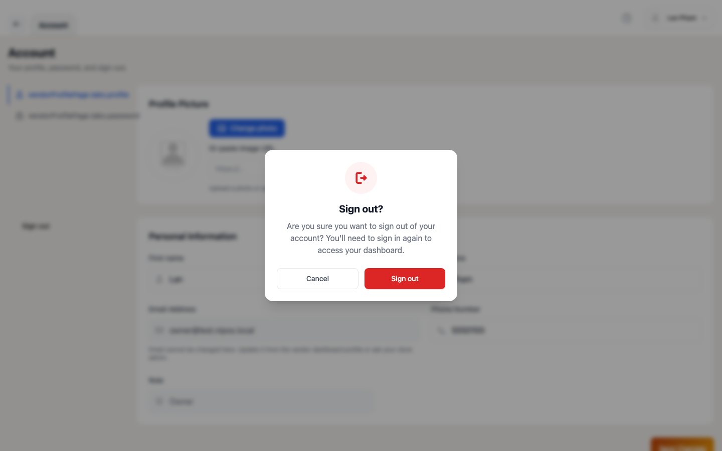 Logout confirmation dialog