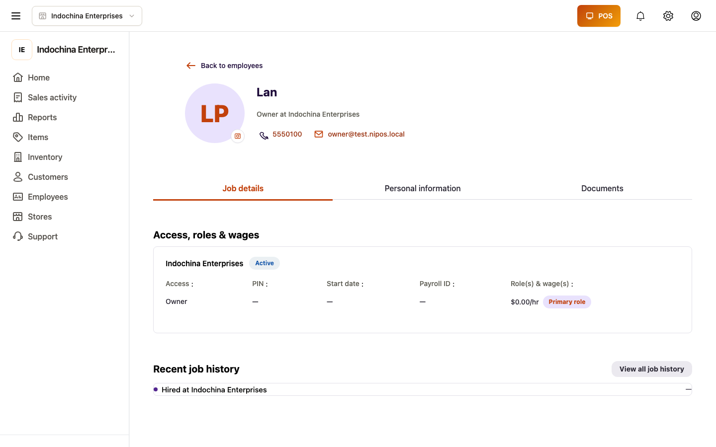 Profile page — Job details tab