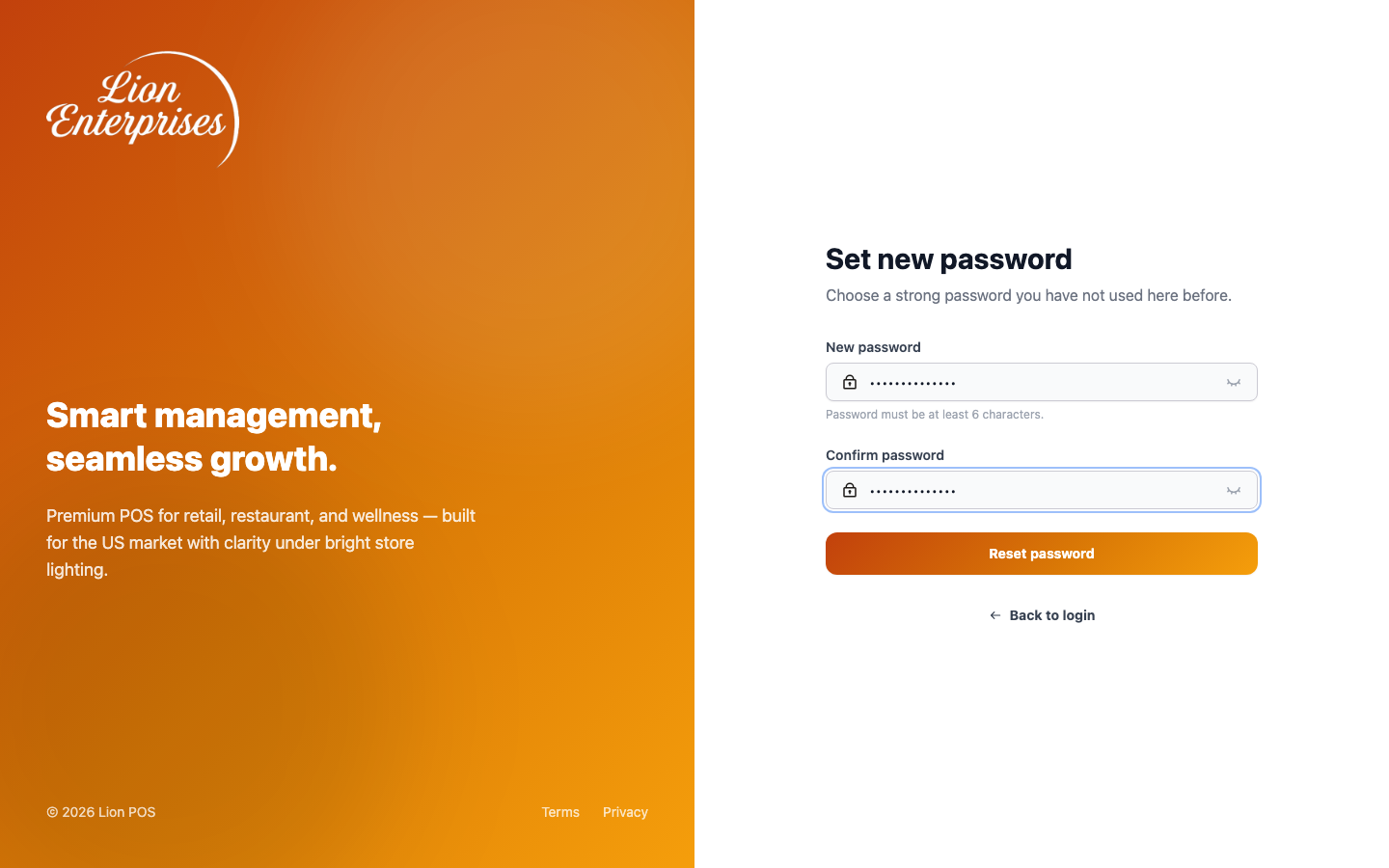 Reset password — Step 3