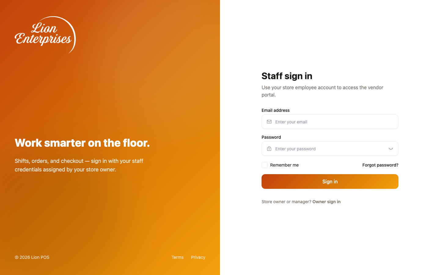 Staff sign-in page — /login
