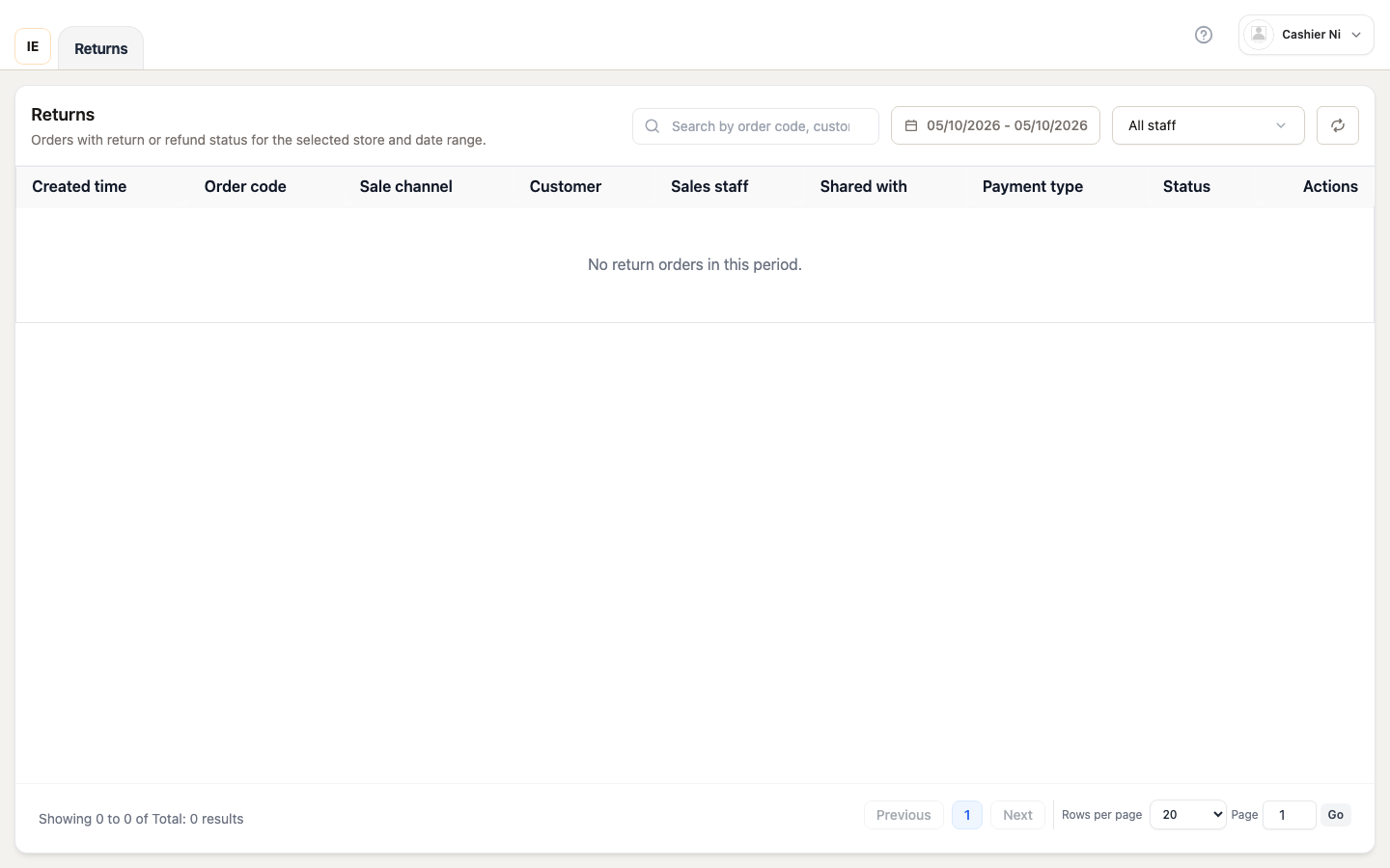 Returns Page