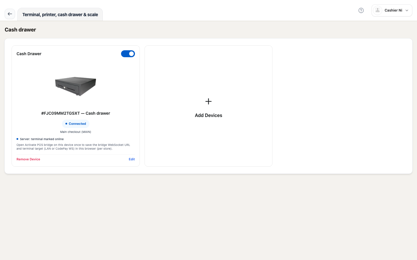 Cash drawer — device config