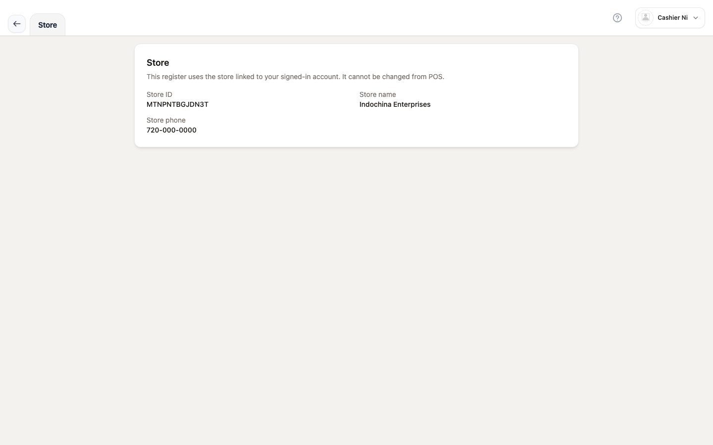 Store — active store info