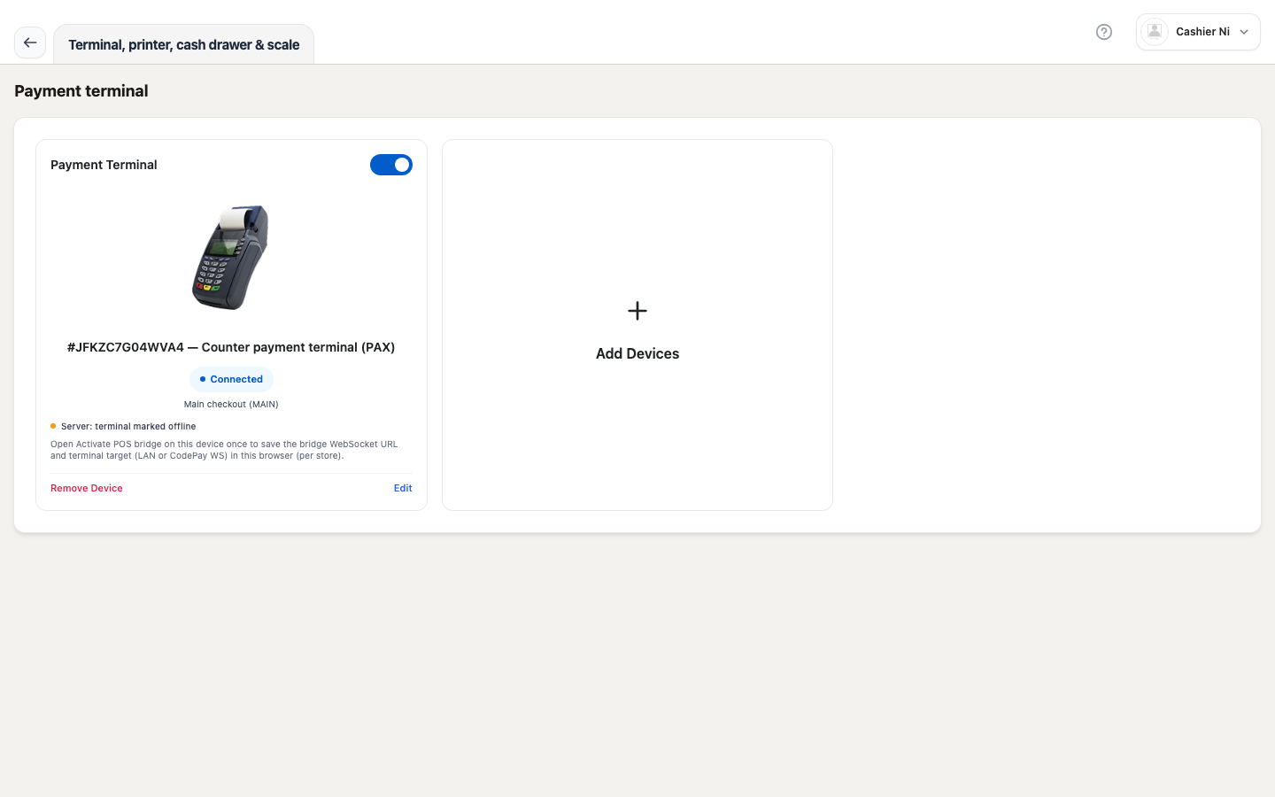 Terminal payment — device hub