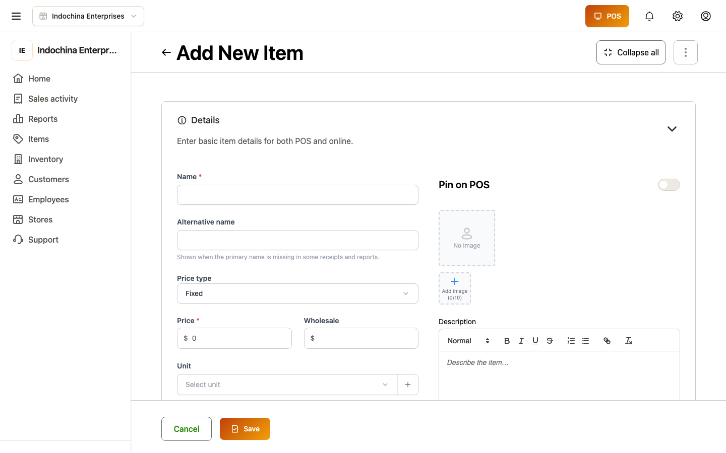 Create product form
