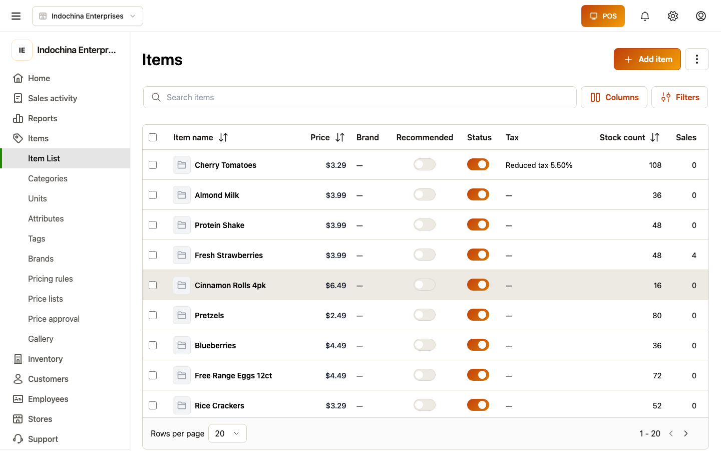 Products list