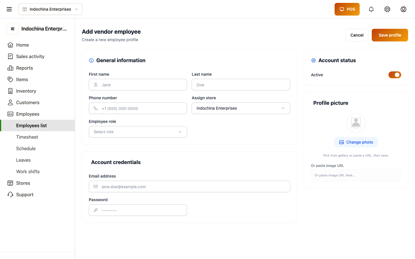 Create employee form