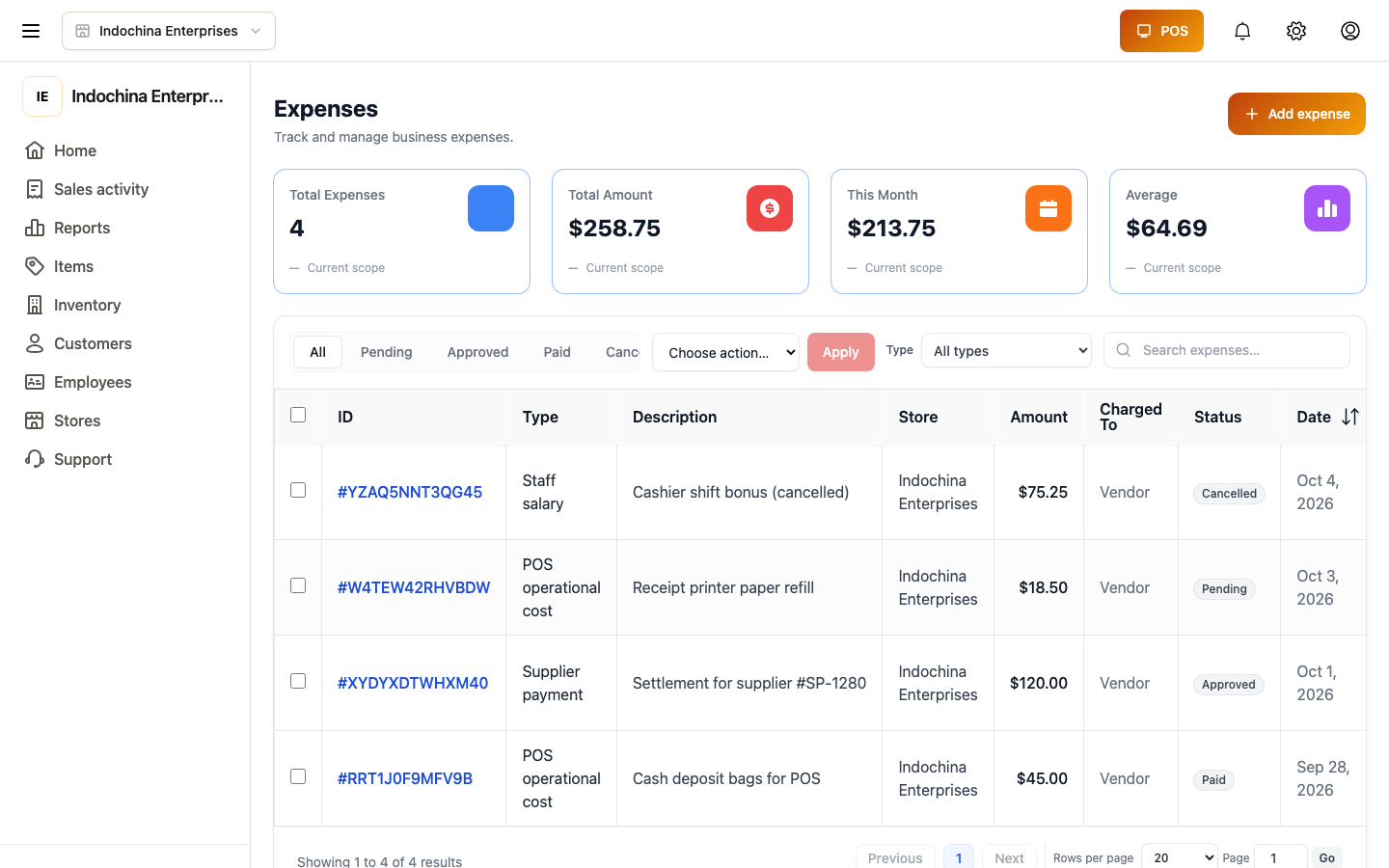 Expenses list