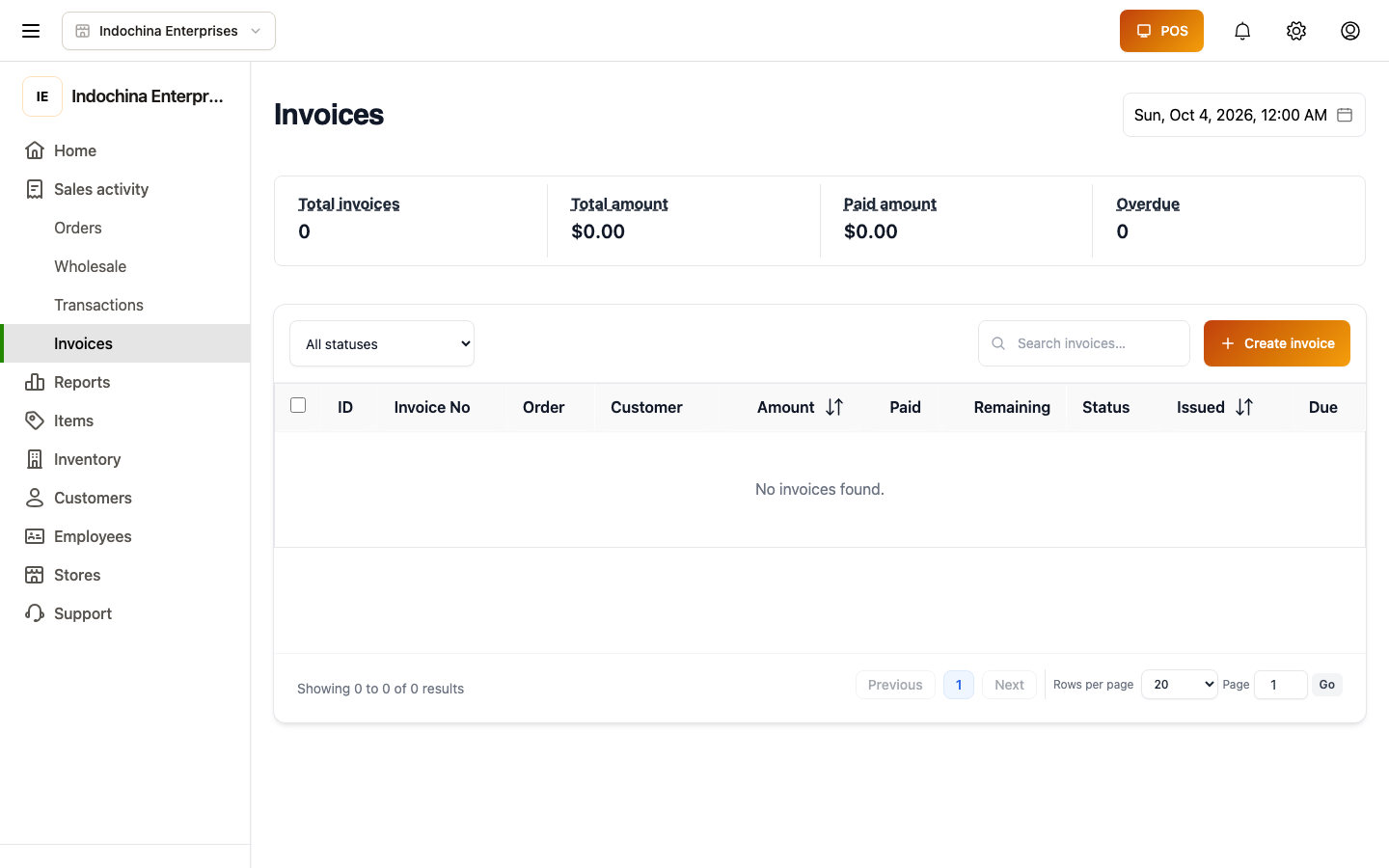 Invoices list