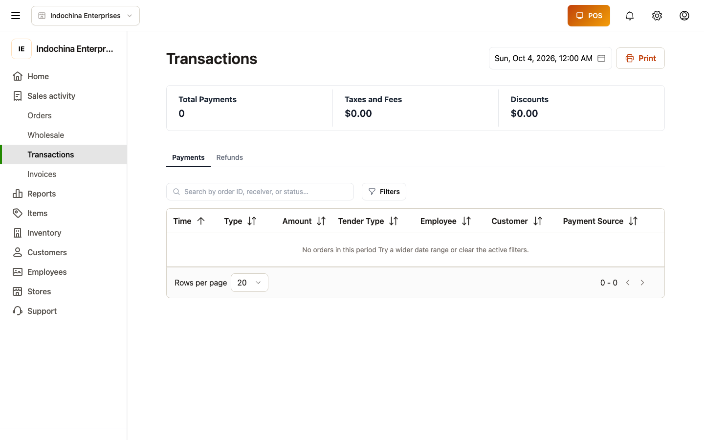 Transactions list