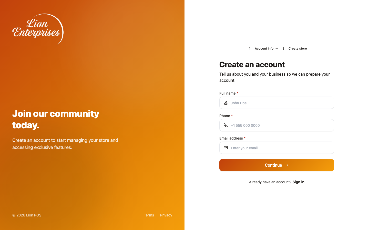 Step 1 — Account info