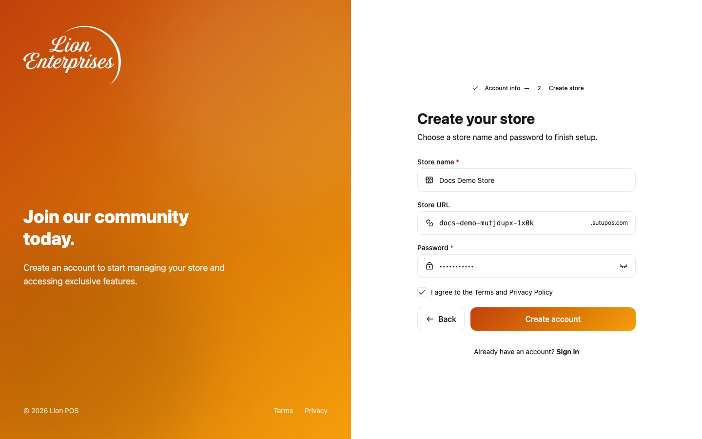 Step 2 — Create the store