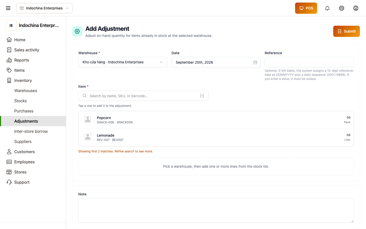 Adjustment form