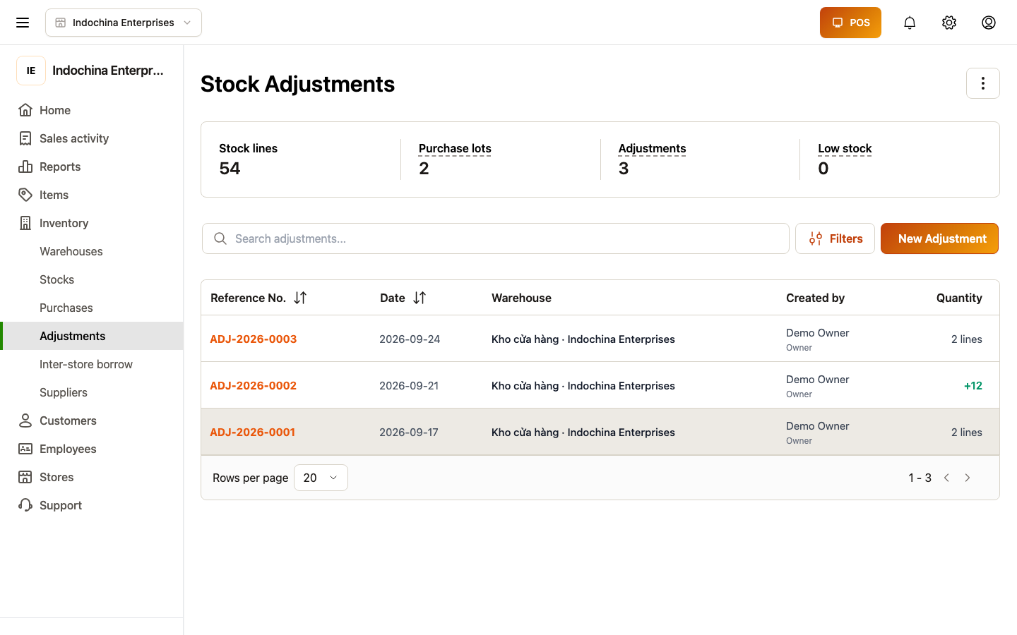 Adjustments list