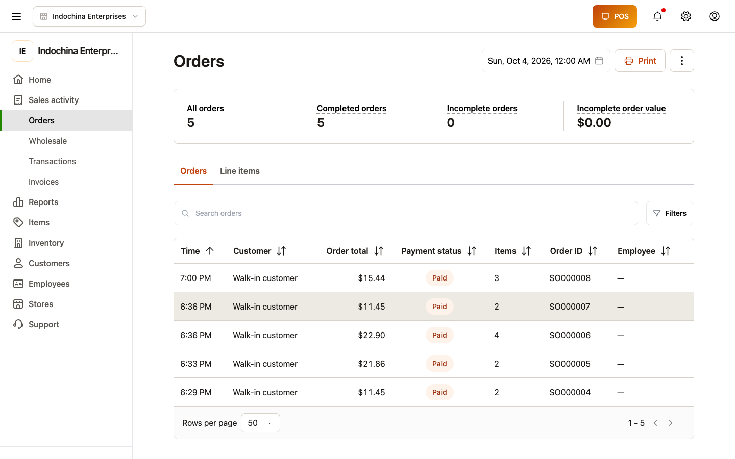 Orders list — find the order to refund