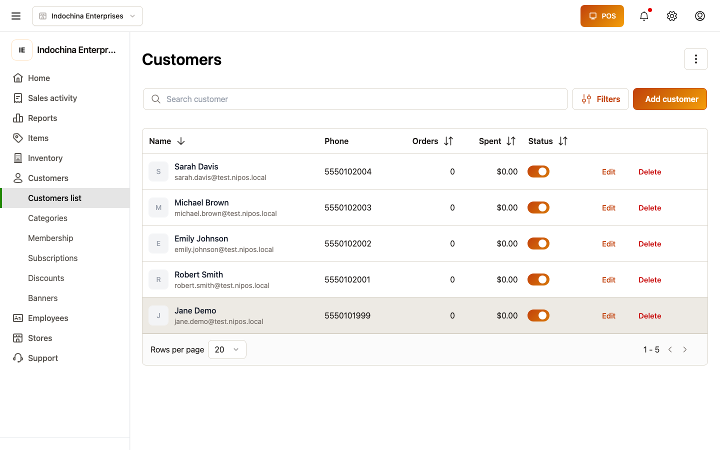 Customers list — open one to see that customer's debt detail