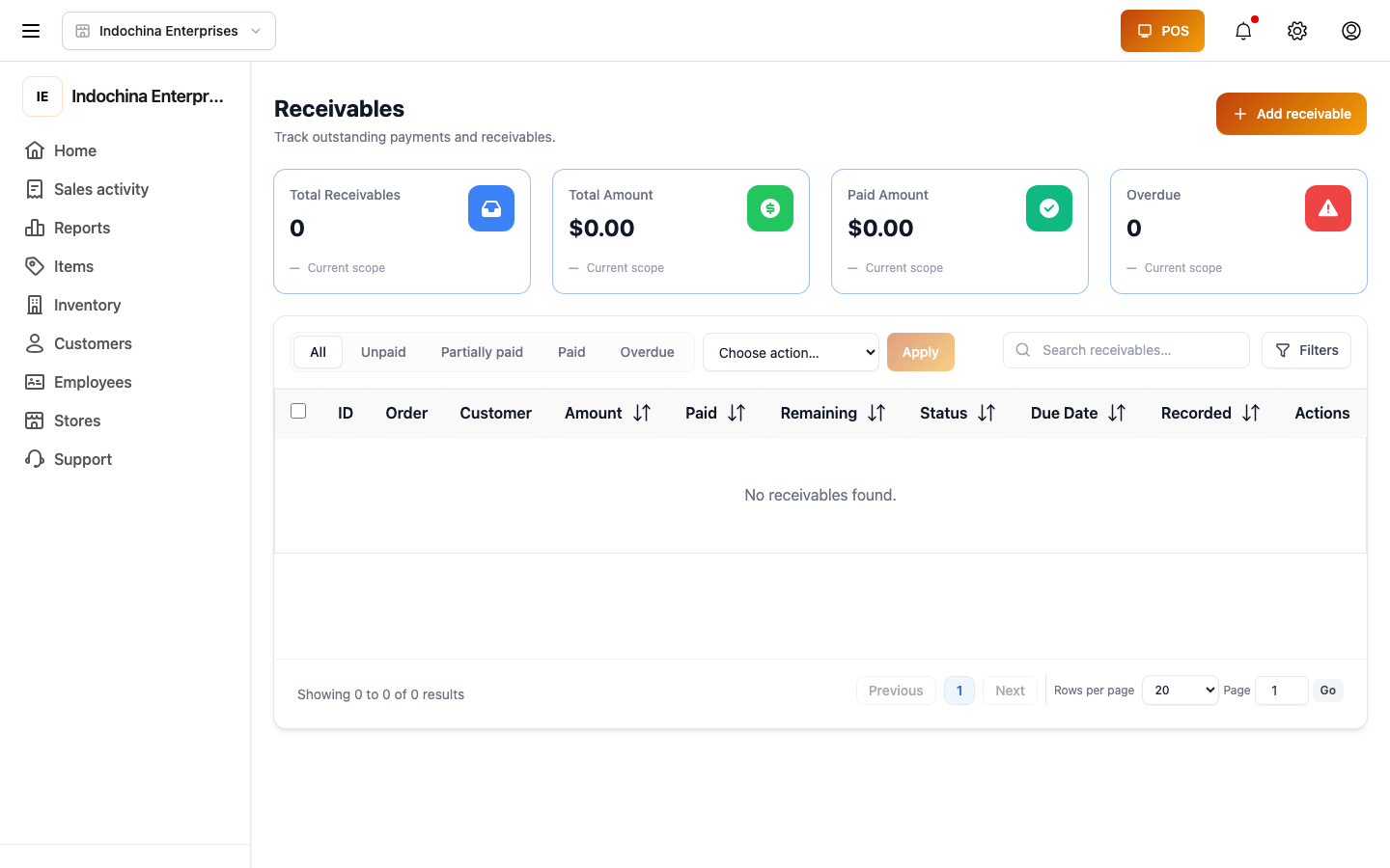Receivables list — the full-store picture