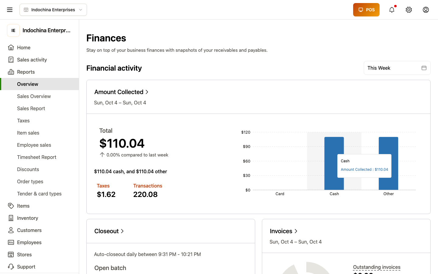 Finance overview — revenue, expense, profit rollup