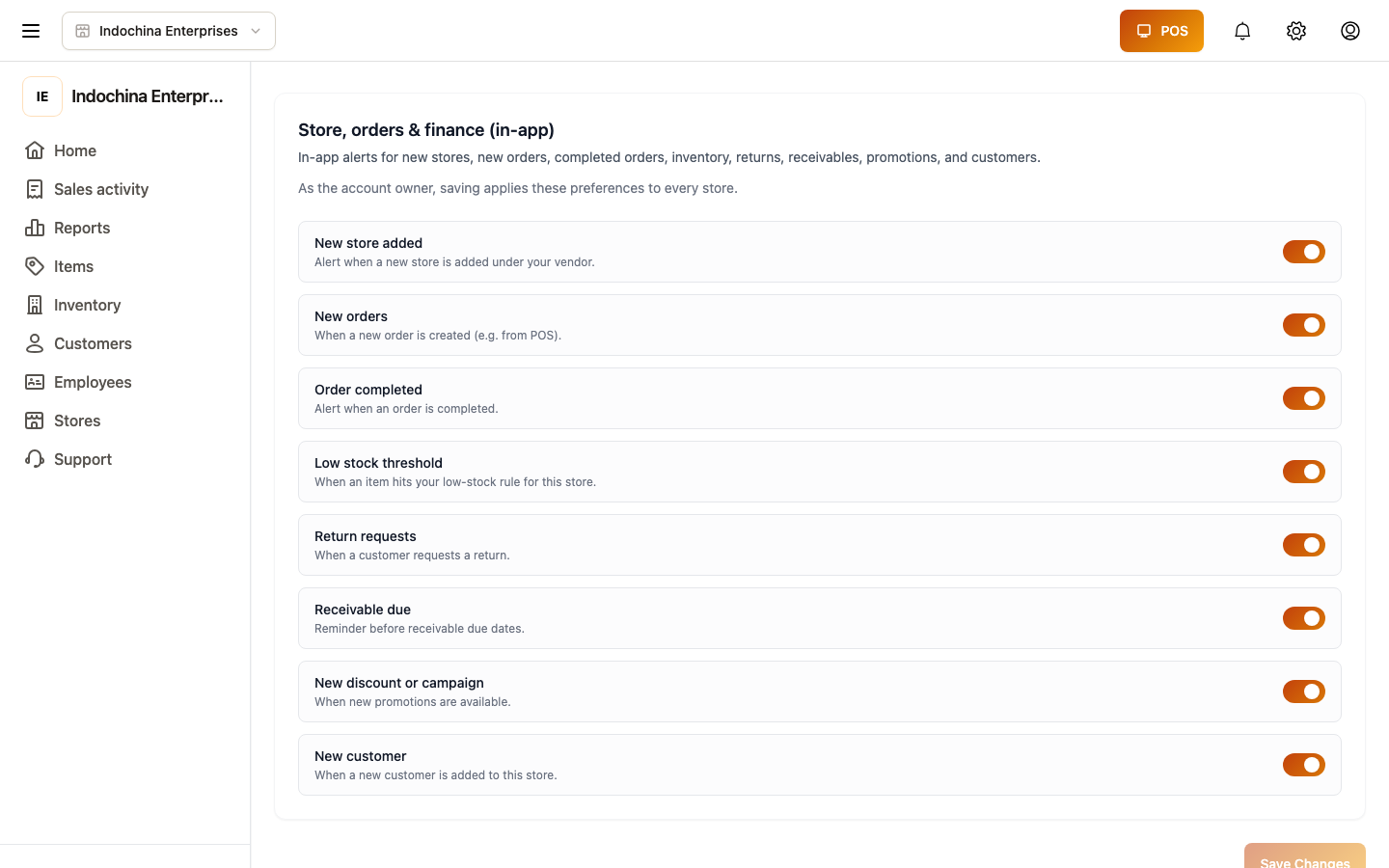 Notifications settings