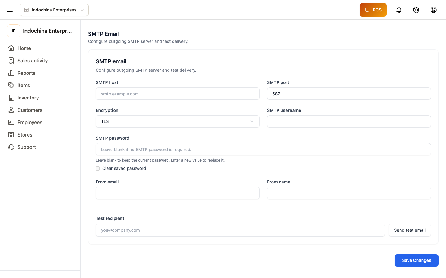 SMTP settings