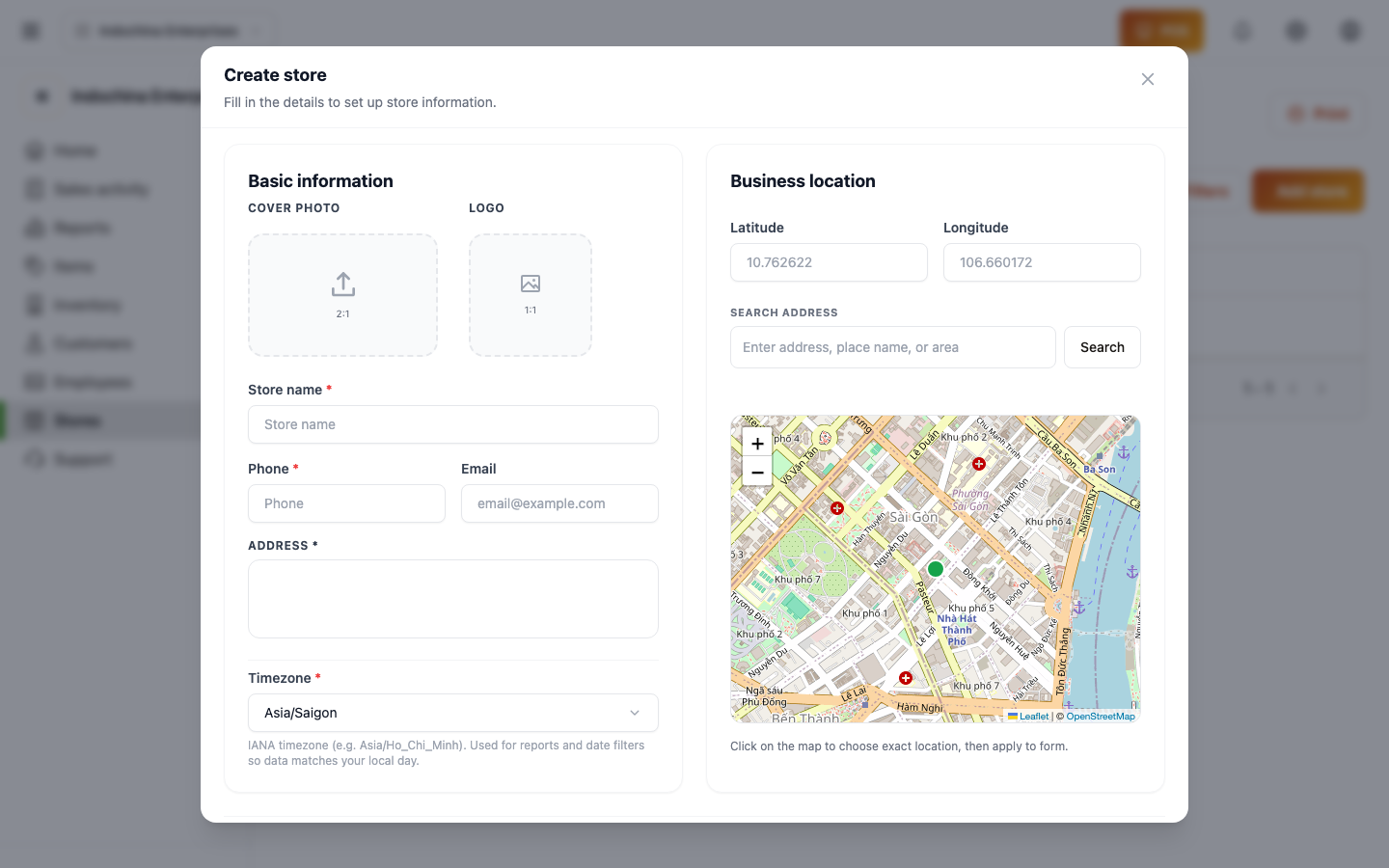 Create store form